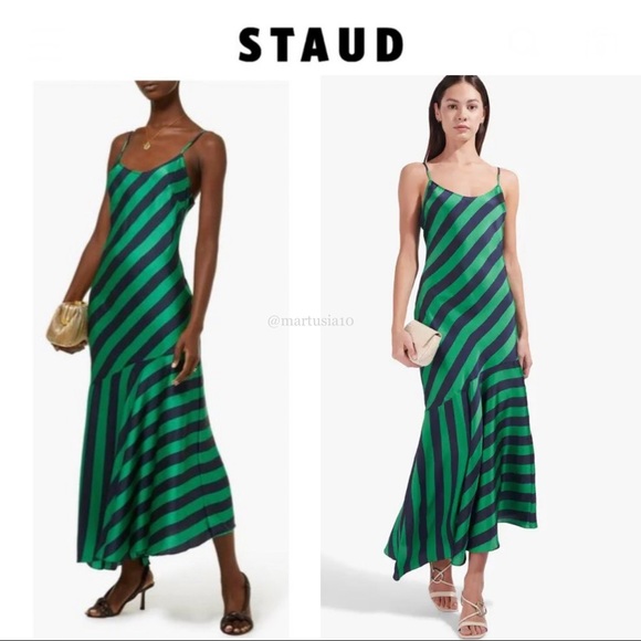 STAUD Dresses & Skirts - STAUD Shoreline Cabana Stripe Dress In Malachite Stripe XS 325$ NWT